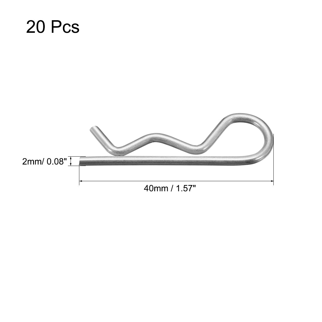 uxcell Uxcell 2mm x 40mm Carbon Steel R Shaped Spring Cotter Clip Pin Fastener Hardware Silver Tone 20 Pcs