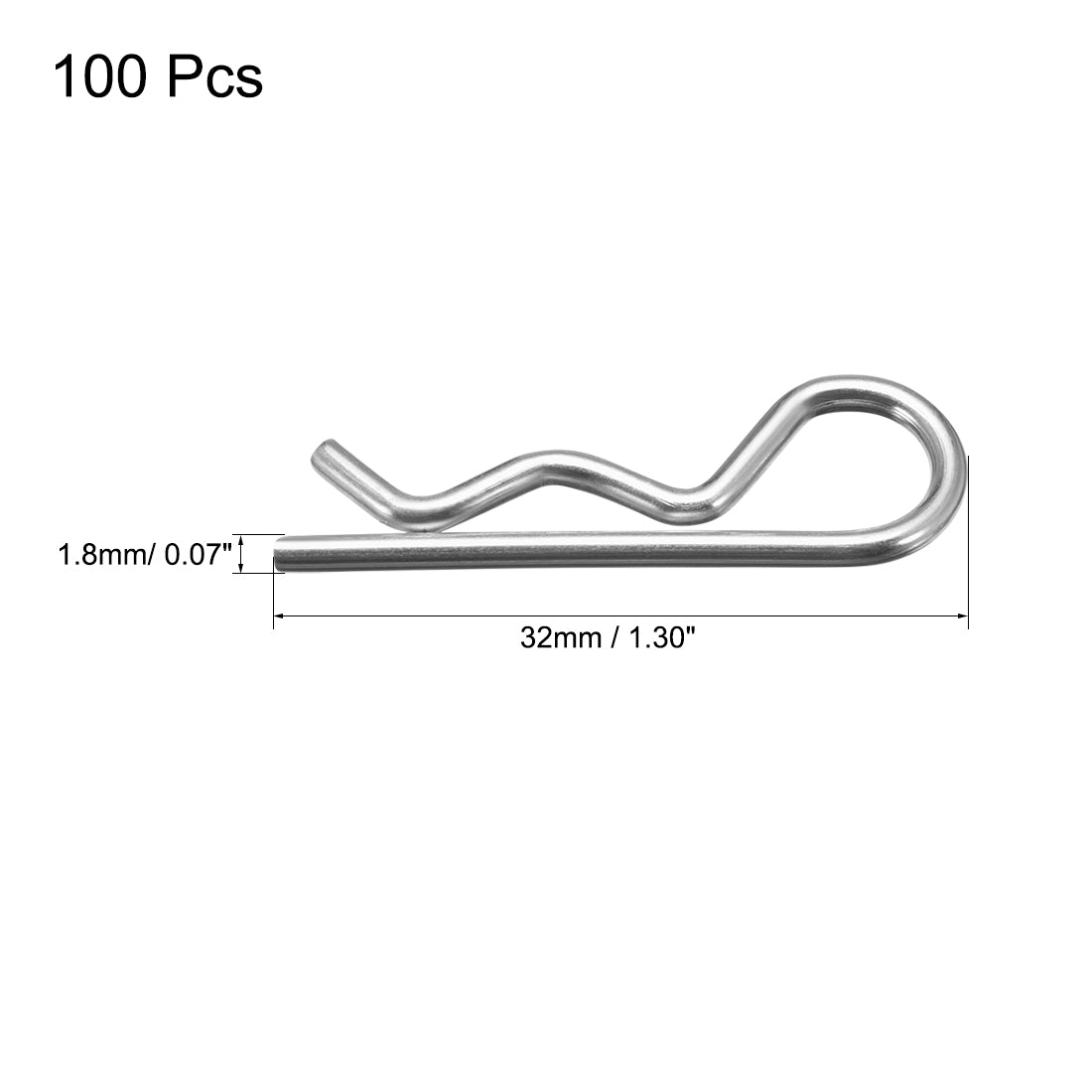 uxcell Uxcell 1.8mm x 32mm Carbon Steel R Shaped Spring Cotter Clip Pin Fastener Hardware Silver Tone 100 Pcs