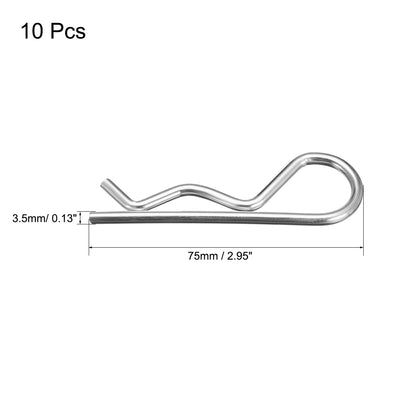 Harfington Uxcell 3.5mm x 75mm Carbon Steel R Shaped Spring Cotter Clip Pin Fastener Hardware Silver Tone 10 Pcs