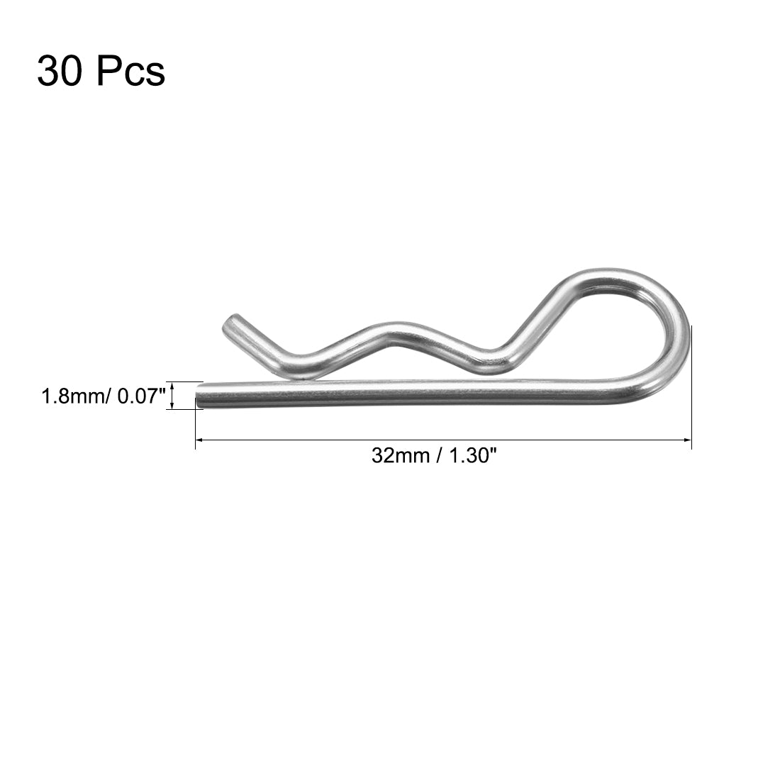 uxcell Uxcell 1.8mm x 32mm Carbon Steel R Shaped Spring Cotter Clip Pin Fastener Hardware Silver Tone 30 Pcs