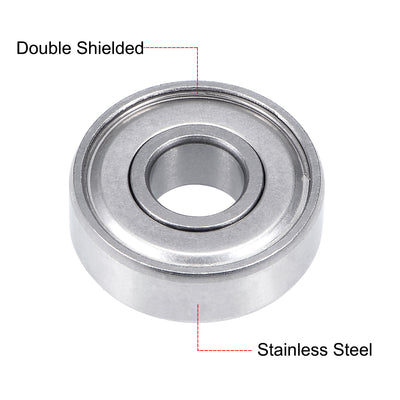 Harfington Uxcell S607ZZ Stainless Steel Ball Bearing 7mmx19mmx6mm Double Shielded S607Z Bearings 5pcs