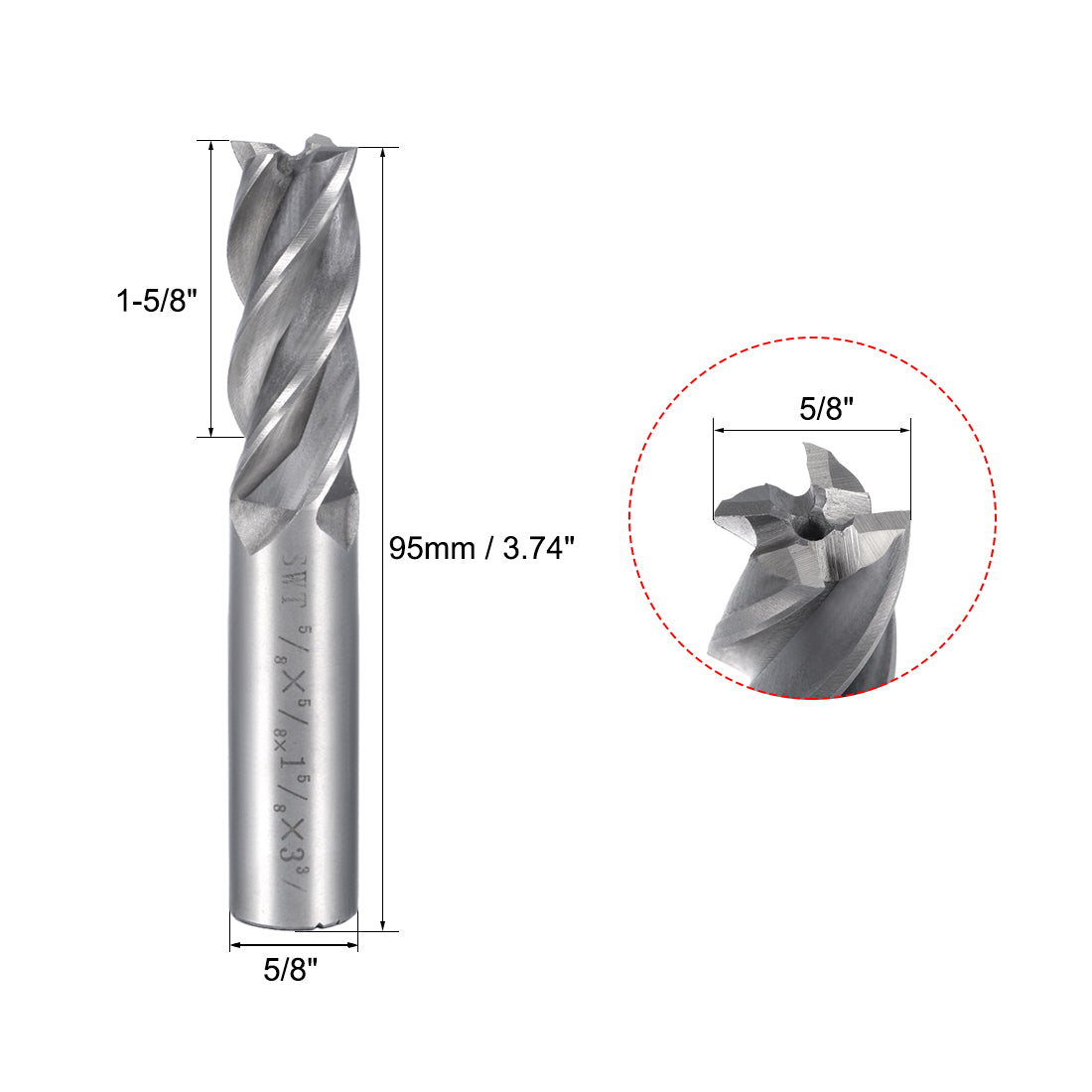 uxcell Uxcell 2Pcs 5/8" Cutting HSSAL Spiral Drill Bit Straight End Mill Cutter 4 Flute with 5/8" Shank