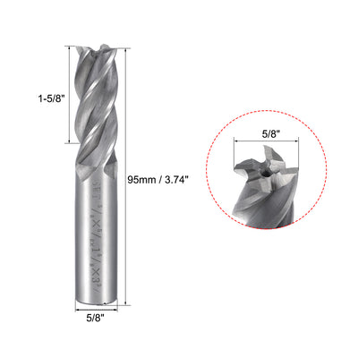 Harfington Uxcell 2Pcs 5/8" Cutting HSSAL Spiral Drill Bit Straight End Mill Cutter 4 Flute with 5/8" Shank