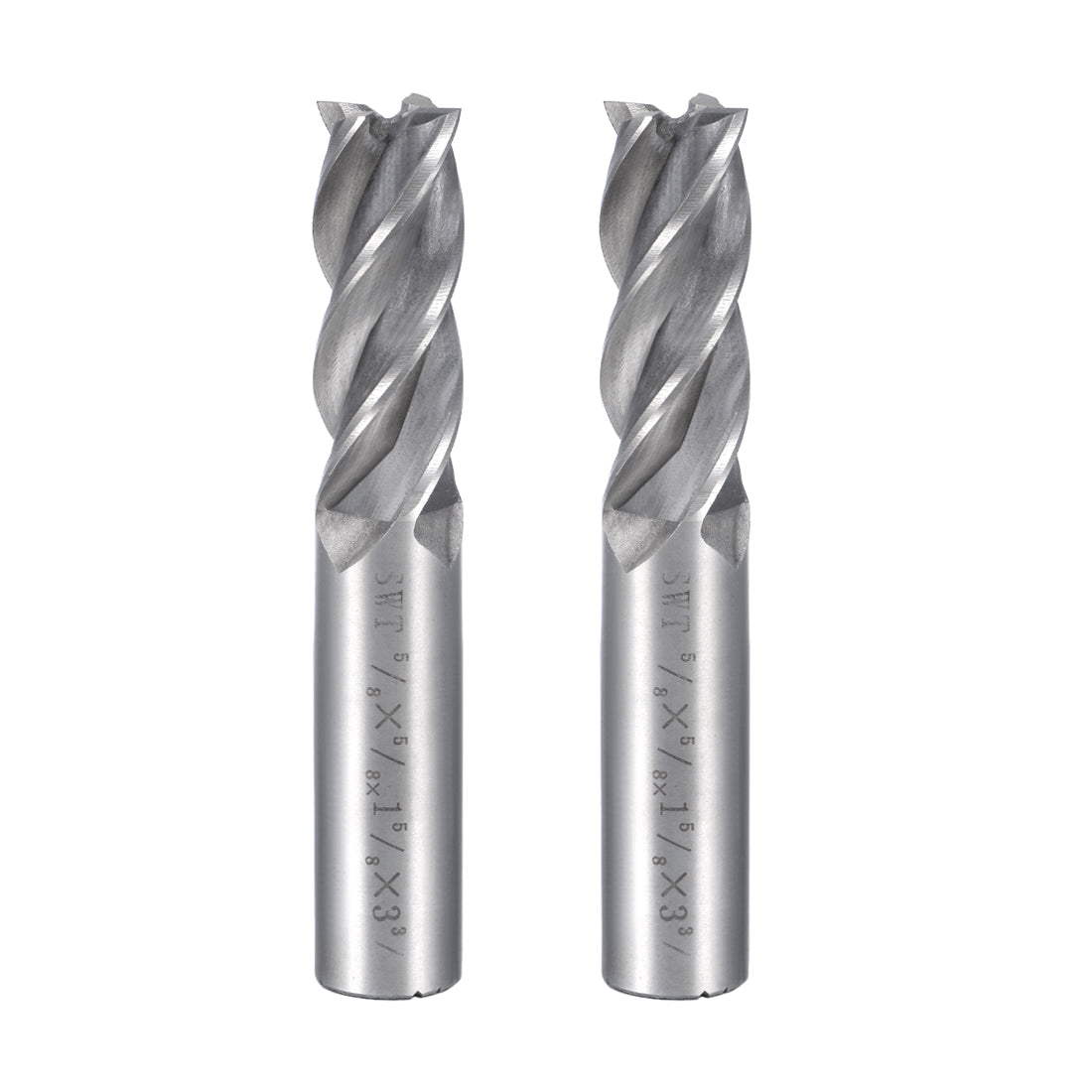 uxcell Uxcell 2Pcs 5/8" Cutting HSSAL Spiral Drill Bit Straight End Mill Cutter 4 Flute with 5/8" Shank