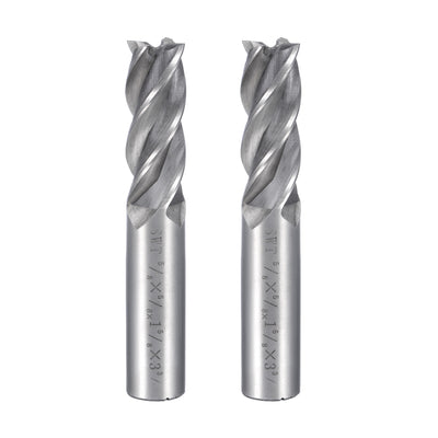 Harfington Uxcell 2Pcs 5/8" Cutting HSSAL Spiral Drill Bit Straight End Mill Cutter 4 Flute with 5/8" Shank