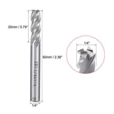 Harfington Uxcell 1/4" Cutting HSSAL Spiral Drill Bit Straight End Mill Cutter 4 Flute with 1/4" Shank