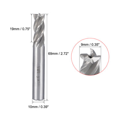 Harfington Uxcell 10mm Shank 9mm x 19mm Straight Flat Nose End Mill Cutter CNC Router Bits 4 Flute