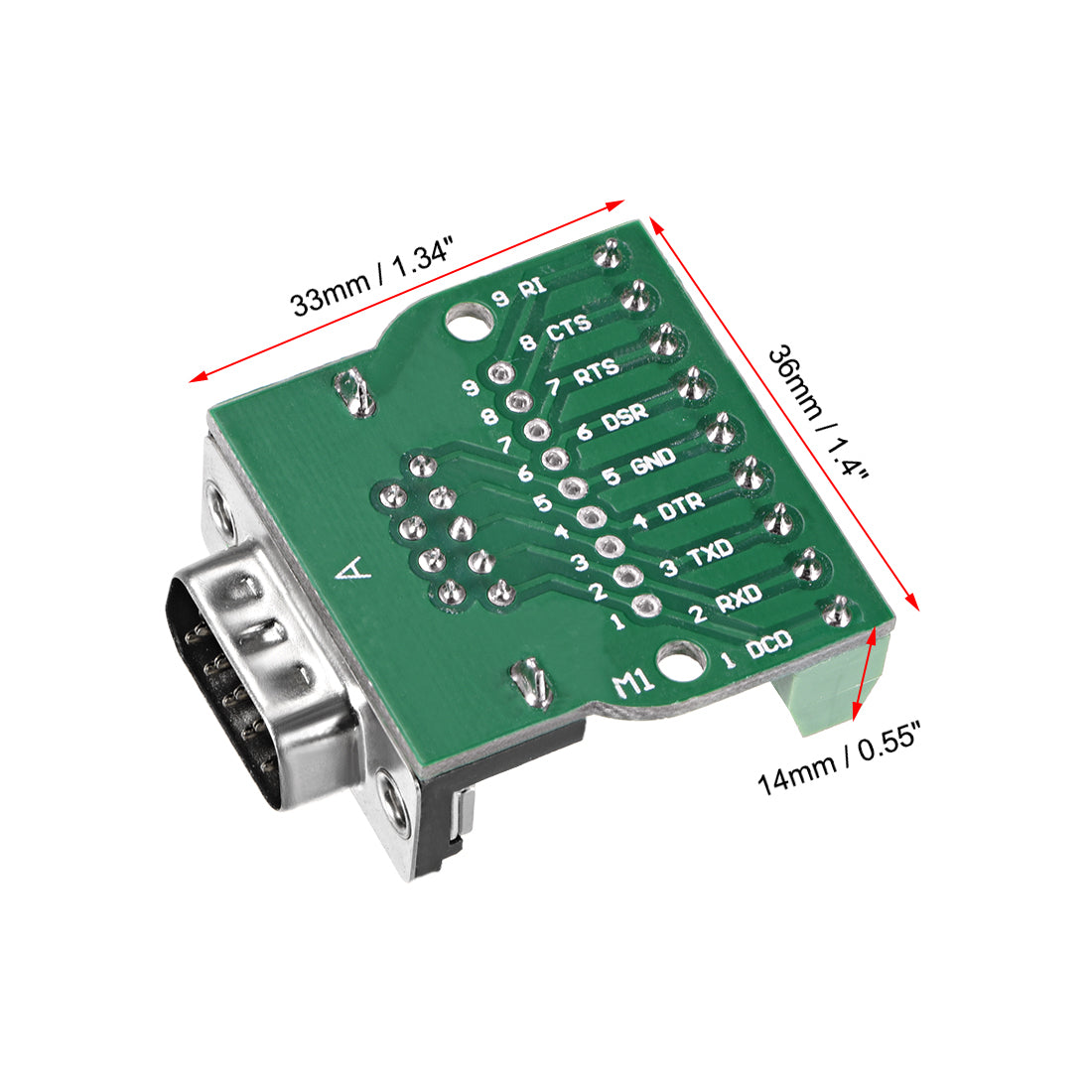 uxcell Uxcell D-sub DB9 Breakout Board Connector 9 Pin 2 Row Male RS232 Serial Port Solderless Terminal Block Adapter