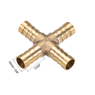 Harfington Uxcell 10mm or 3/8" ID Brass Barb Splicer Fitting 4 Ways Brass Cross Barb Fitting,2pcs