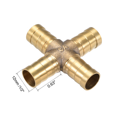 Harfington Uxcell 12mm or 15/32" ID Brass Barb Splicer Fitting 4 Ways Brass Cross Barb Fitting,2pcs