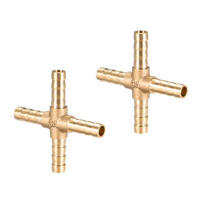 Harfington Uxcell 6mm or 1/4" ID Brass Barb Splicer Fitting 4 Ways Brass Cross Barb Fitting,2pcs