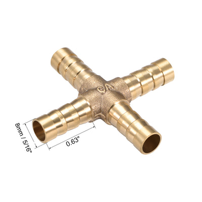 Harfington Uxcell 8mm or 5/16" ID Brass Barb Splicer Fitting 4 Ways Brass Cross Barb Fitting,5pcs