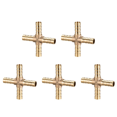 Harfington Uxcell 8mm or 5/16" ID Brass Barb Splicer Fitting 4 Ways Brass Cross Barb Fitting,5pcs