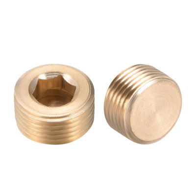 Harfington Uxcell Brass Pipe Fitting, Hex Counter Sunk Plug, Connector Coupling , 3/8 Inch G Male Pipe Adapter 2pcs