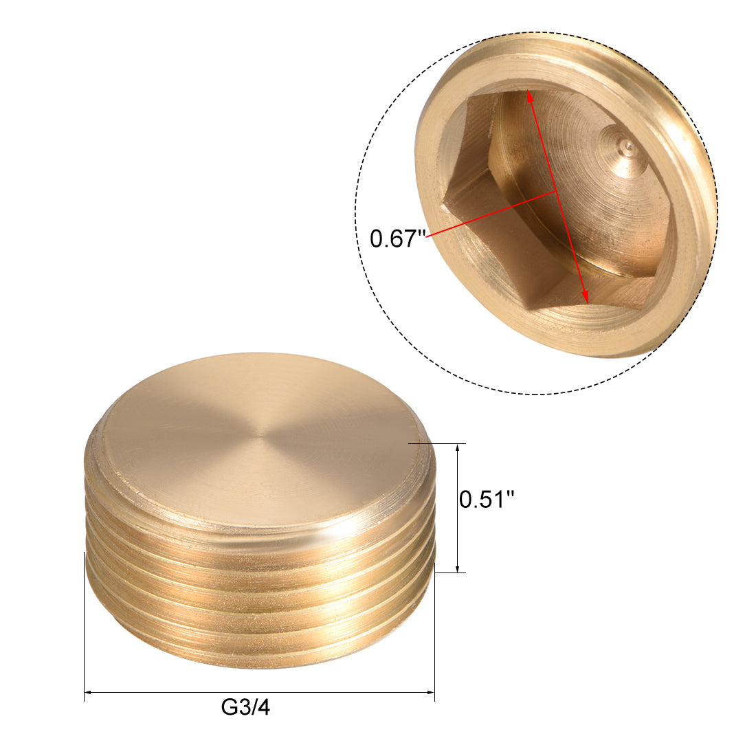 uxcell Uxcell Brass Pipe Fitting, Hex Counter Sunk Plug, Connector Coupling , 3/4 Inch G Male Pipe Adapter 2pcs