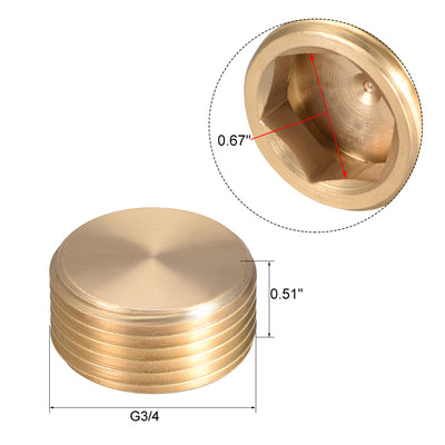 Harfington Uxcell Brass Pipe Fitting, Hex Counter Sunk Plug, Connector Coupling , 3/4 Inch G Male Pipe Adapter 2pcs