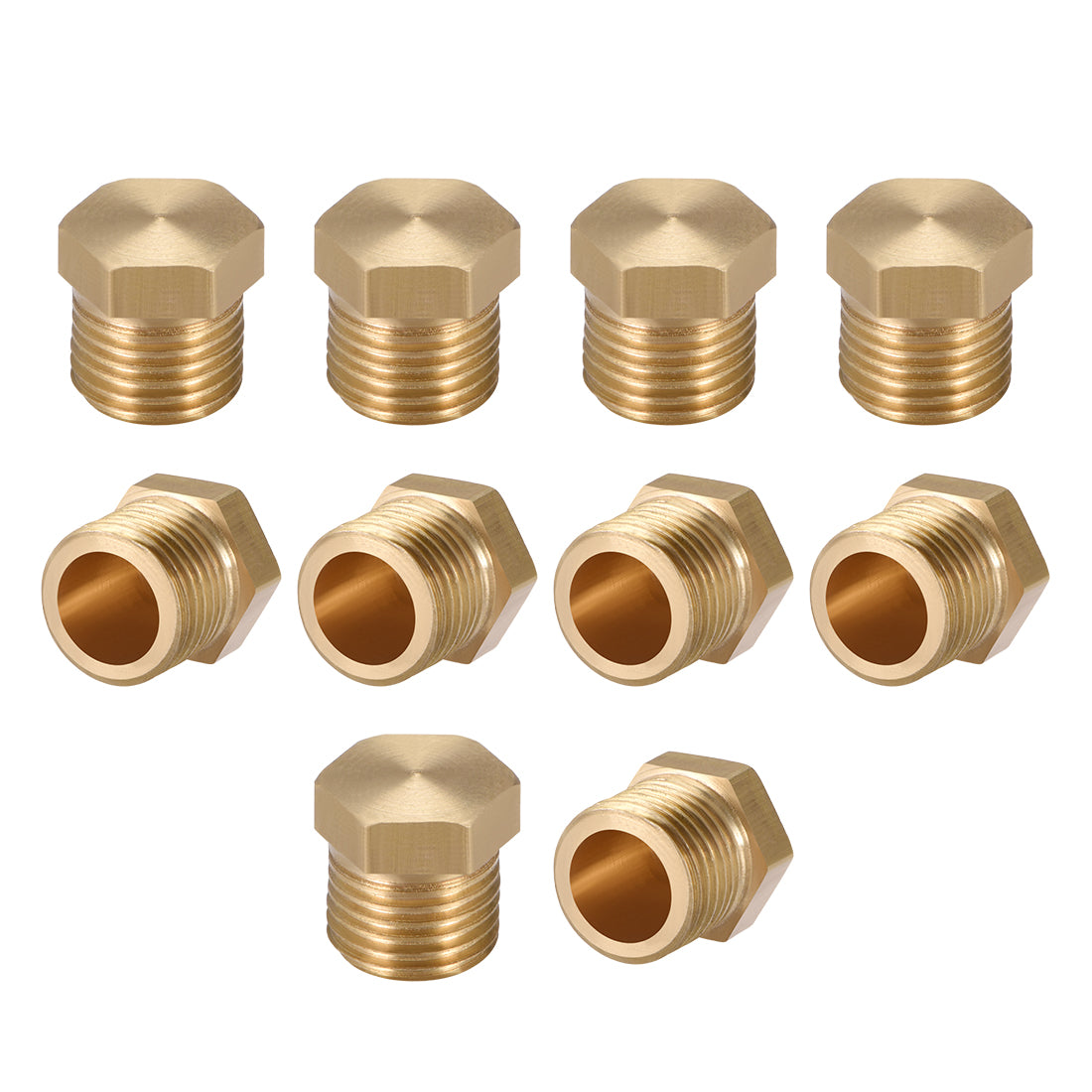 uxcell Uxcell Brass Pipe Fitting, Cored Hex Head Plug 1/8"G Male Thread Connector Coupling Adapter 10pcs