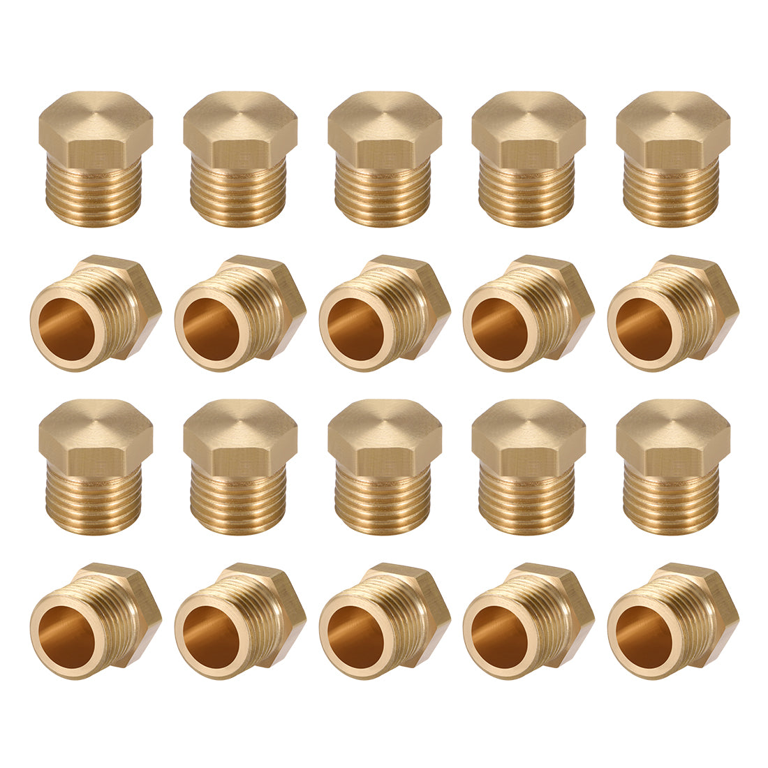 uxcell Uxcell Brass Pipe Fitting, Cored Hex Head Plug 1/8"G Male Thread Connector Coupling Adapter 20pcs