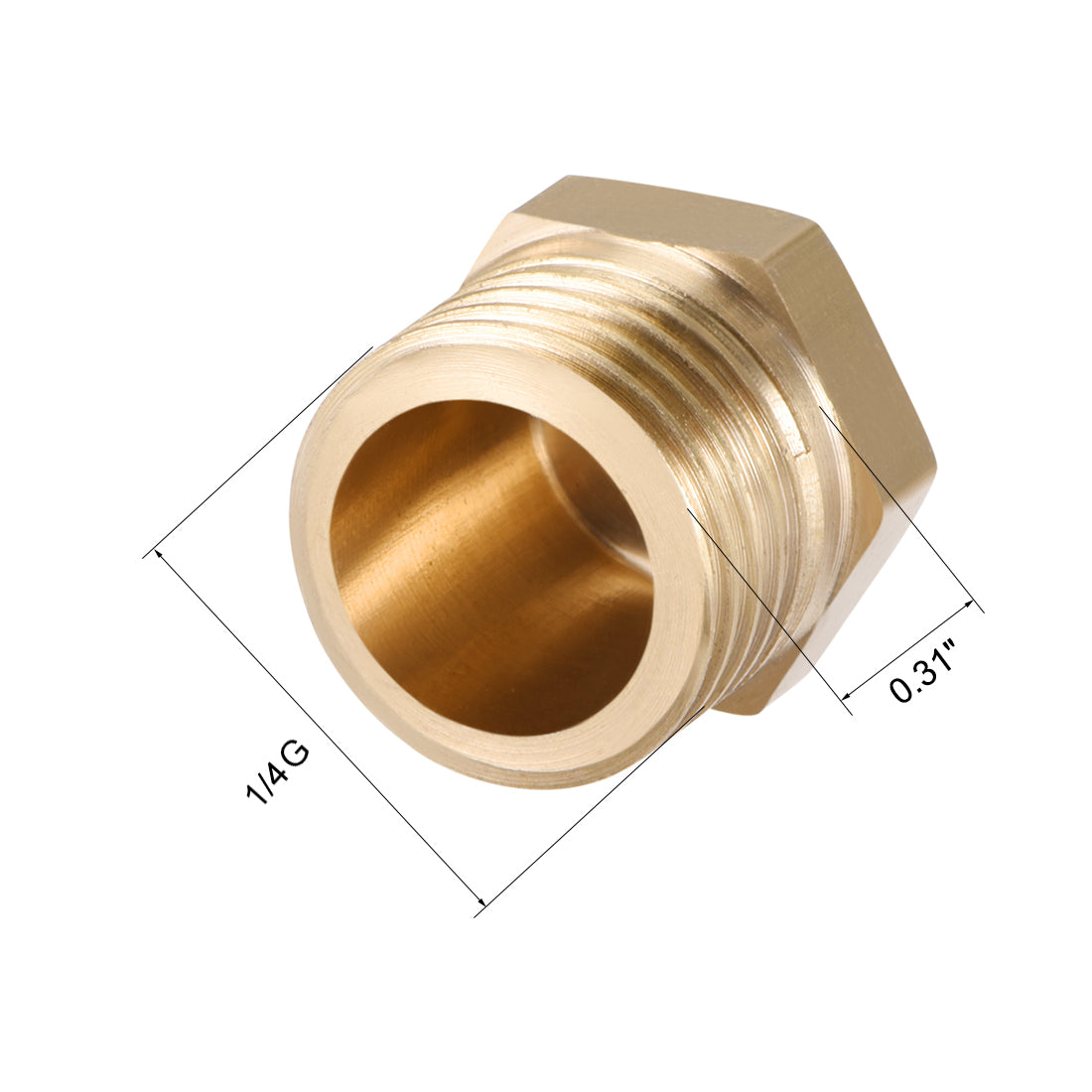 uxcell Uxcell Brass Pipe Fitting, Cored Hex Head Plug 1/4"G Male Thread Connector Coupling Adapter 4pcs