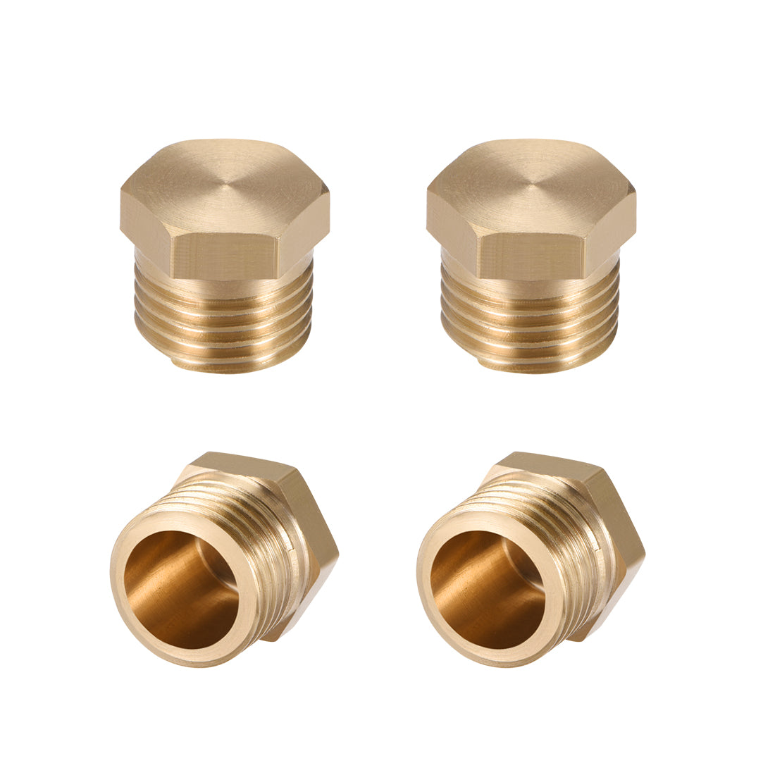 uxcell Uxcell Brass Pipe Fitting, Cored Hex Head Plug 1/4"G Male Thread Connector Coupling Adapter 4pcs