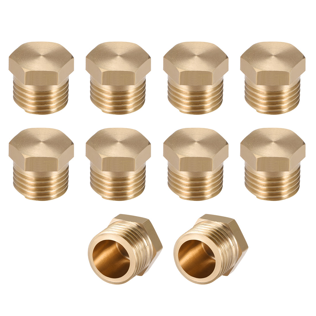 uxcell Uxcell Brass Pipe Fitting, Cored Hex Head Plug 1/4"G Male Thread Connector Coupling Adapter 10pcs