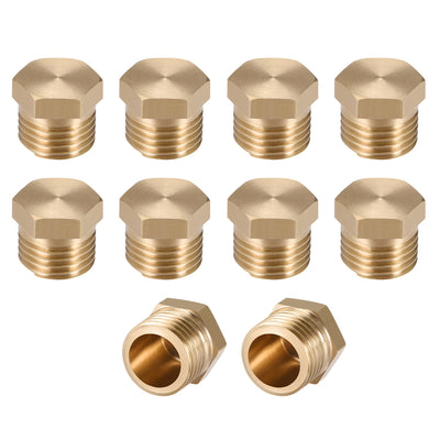 Harfington Uxcell Brass Pipe Fitting, Cored Hex Head Plug 1/4"G Male Thread Connector Coupling Adapter 10pcs