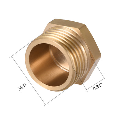 Harfington Uxcell Brass Pipe Fitting, Cored Hex Head Plug 3/8"G Male Thread Connector Coupling Adapter 4pcs