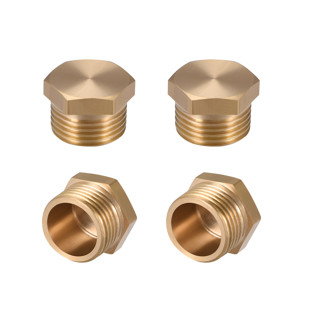 uxcell Uxcell Brass Pipe Fitting, Cored Hex Head Plug 3/8"G Male Thread Connector Coupling Adapter 4pcs