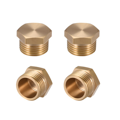 Harfington Uxcell Brass Pipe Fitting, Cored Hex Head Plug 3/8"G Male Thread Connector Coupling Adapter 4pcs