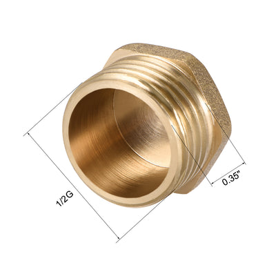 Harfington Uxcell Brass Pipe Fitting, Cored Hex Head Plug 1/2"G Male Thread Connector Coupling Adapter