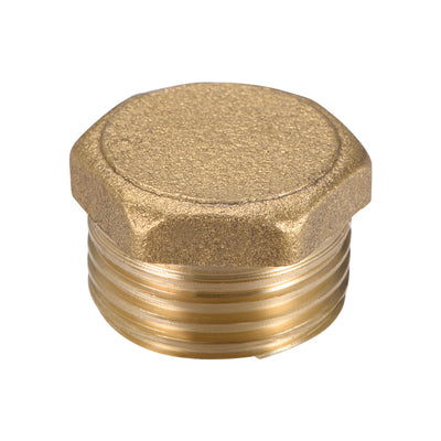 Harfington Uxcell Brass Pipe Fitting, Cored Hex Head Plug 1/2"G Male Thread Connector Coupling Adapter