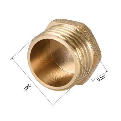 Harfington Uxcell Brass Pipe Fitting, Cored Hex Head Plug 1/2"G Male Thread Connector Coupling Adapter 4pcs