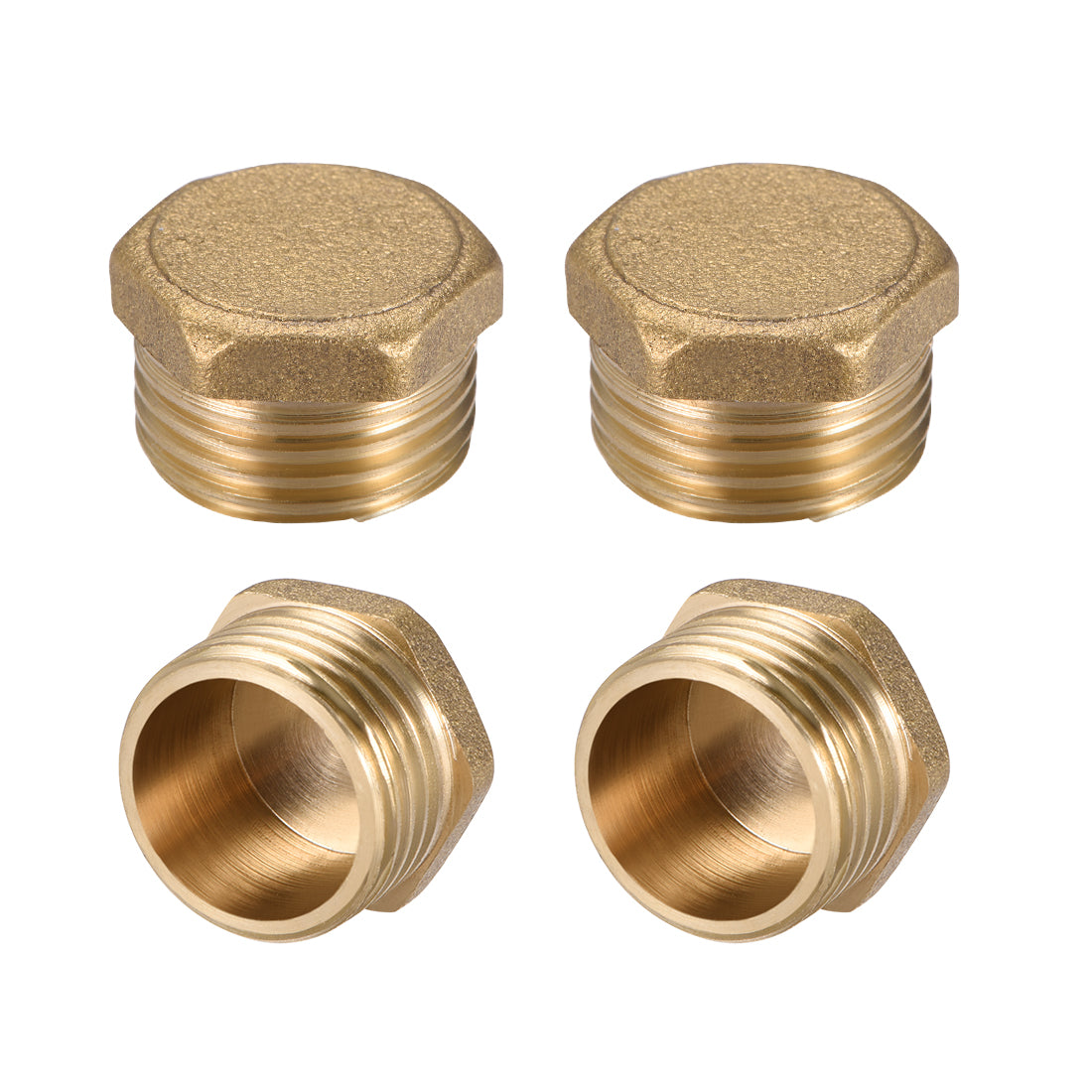 uxcell Uxcell Brass Pipe Fitting, Cored Hex Head Plug 1/2"G Male Thread Connector Coupling Adapter 4pcs