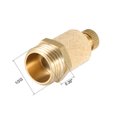 Harfington Uxcell Brass Exhaust Muffler, 1/2" G Male Thread 53/64" Hex Top Adjustable Sintered Air Pneumatic Bronze Muffler with Brass Body