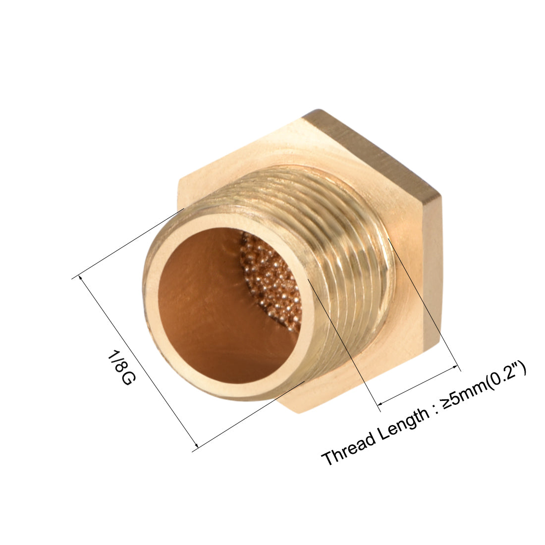 uxcell Uxcell Brass Exhaust Muffler, G1/8 Male Thread 15/32" Hex Sintered Air Pneumatic Bronze Muffler with Brass Body Flat 10pcs