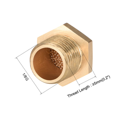 Harfington Uxcell Brass Exhaust Muffler, G1/8 Male Thread 15/32" Hex Sintered Air Pneumatic Bronze Muffler with Brass Body Flat 10pcs