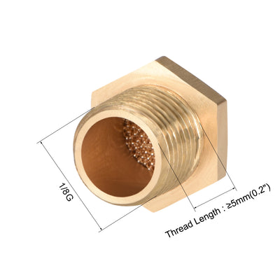 Harfington Uxcell Brass Exhaust Muffler, G1/8 Male Thread 15/32" Hex Sintered Air Pneumatic Bronze Muffler with Brass Body Flat 15pcs