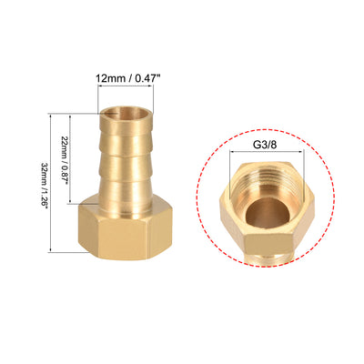 Harfington Uxcell Brass Barb Hose Fitting Connector Adapter 12mm Barbed x G3/8 Female Pipe 5pcs