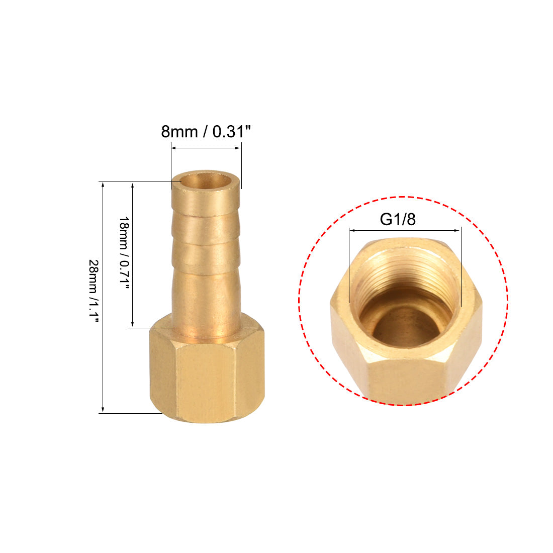 uxcell Uxcell Brass Barb Hose Fitting Connector Adapter 8mm Barbed x G1/8 Female Pipe 5pcs