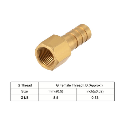 Harfington Uxcell Brass Barb Hose Fitting Connector Adapter 8mm Barbed x G1/8 Female Pipe 5pcs