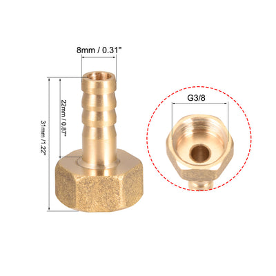 Harfington Uxcell Brass Barb Hose Fitting Connector Adapter 8mm Barbed x G3/8 Female Pipe 5pcs