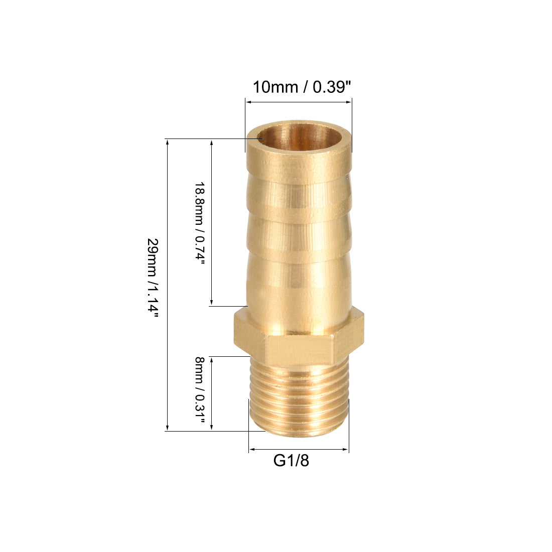 uxcell Uxcell Brass Barb Hose Fitting Connector Adapter 10mm Barbed x G1/8 Male Pipe 2pcs