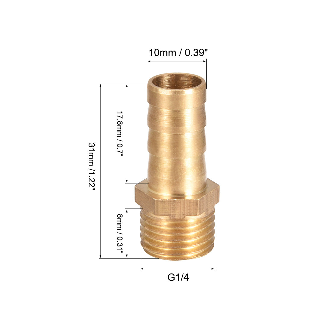 uxcell Uxcell Brass Barb Hose Fitting Connector Adapter 10mm Barbed x G1/4 Male Pipe 5Pcs