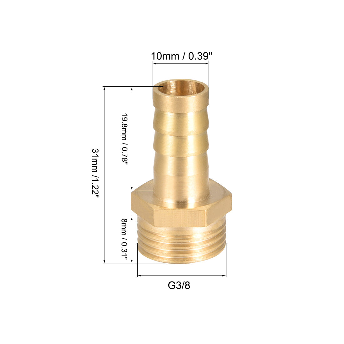 uxcell Uxcell Brass Barb Hose Fitting Connector Adapter 10mm Barbed x G3/8 Male Pipe