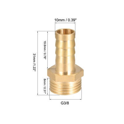 Harfington Uxcell Brass Barb Hose Fitting Connector Adapter 10mm Barbed x G3/8 Male Pipe 2Pcs