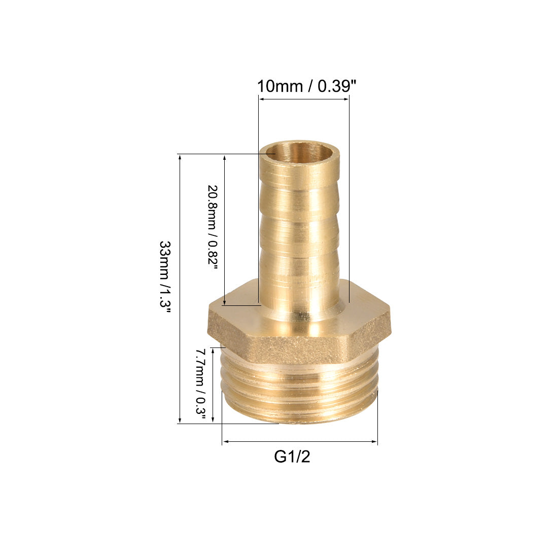 uxcell Uxcell Brass Barb Hose Fitting Connector Adapter 10mm Barbed x G1/2 Male Pipe 2Pcs