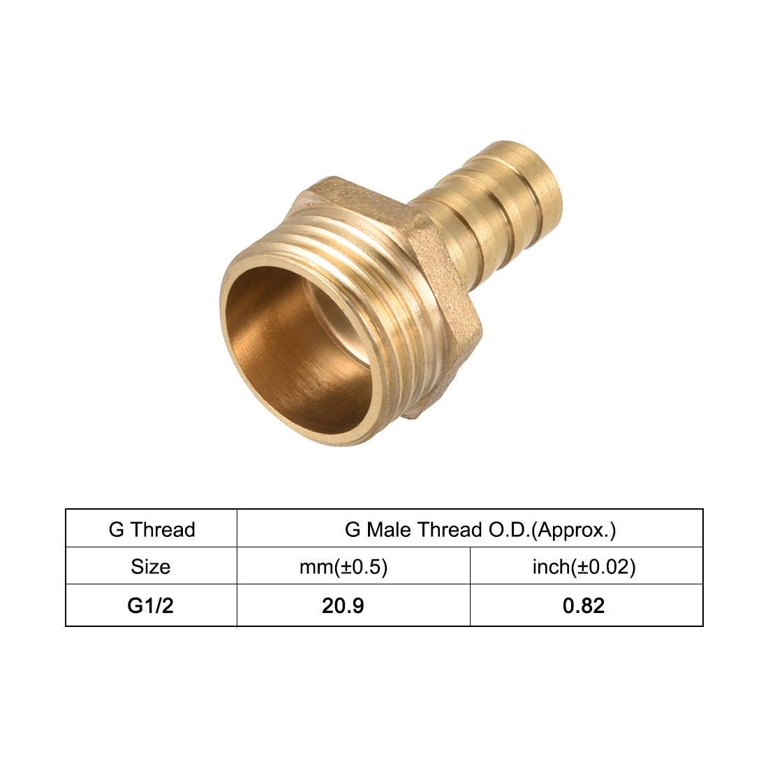 uxcell Uxcell Brass Barb Hose Fitting Connector Adapter 10mm Barbed x G1/2 Male Pipe 5Pcs