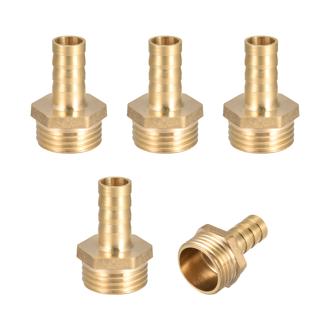 uxcell Uxcell Brass Barb Hose Fitting Connector Adapter 10mm Barbed x G1/2 Male Pipe 5Pcs