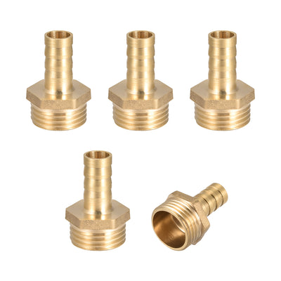 Harfington Uxcell Brass Barb Hose Fitting Connector Adapter 10mm Barbed x G1/2 Male Pipe 5Pcs