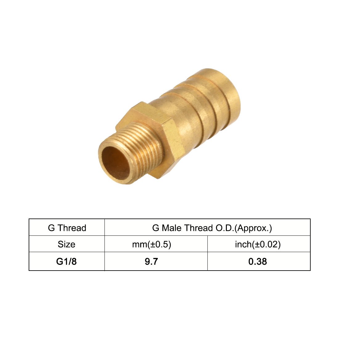 uxcell Uxcell Brass Barb Hose Fitting Connector Adapter 12mm Barbed x G1/8 Male Pipe 5Pcs